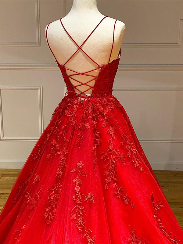 Backless Red Lace Prom Dresses, Red Backless Lace Formal Evening Gradu - shegown Backless Red Lace Prom Dresses, Red Backless Lace Formal Evening Gradu - shegown