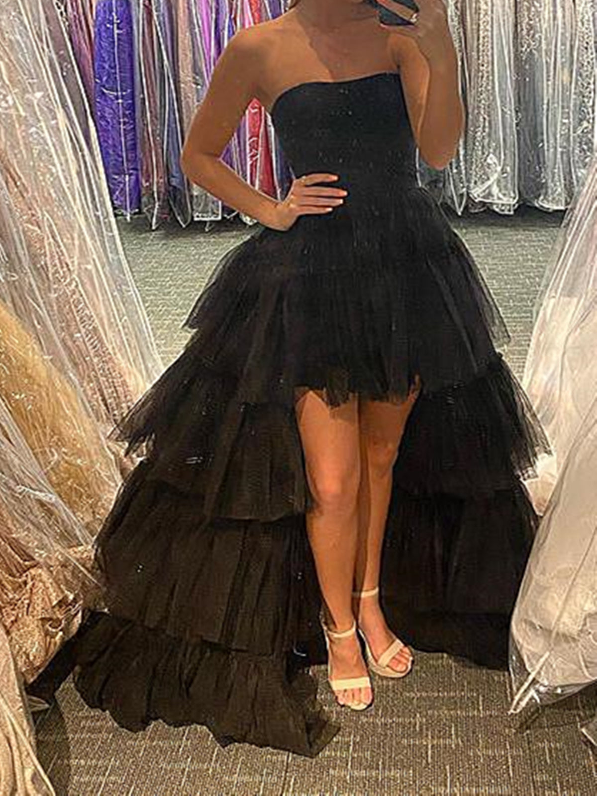 Black High Low Tulle Prom Dresses, Black High Low Formal Evening Dress - shegown Black High Low Tulle Prom Dresses, Black High Low Formal Evening Dress - shegown