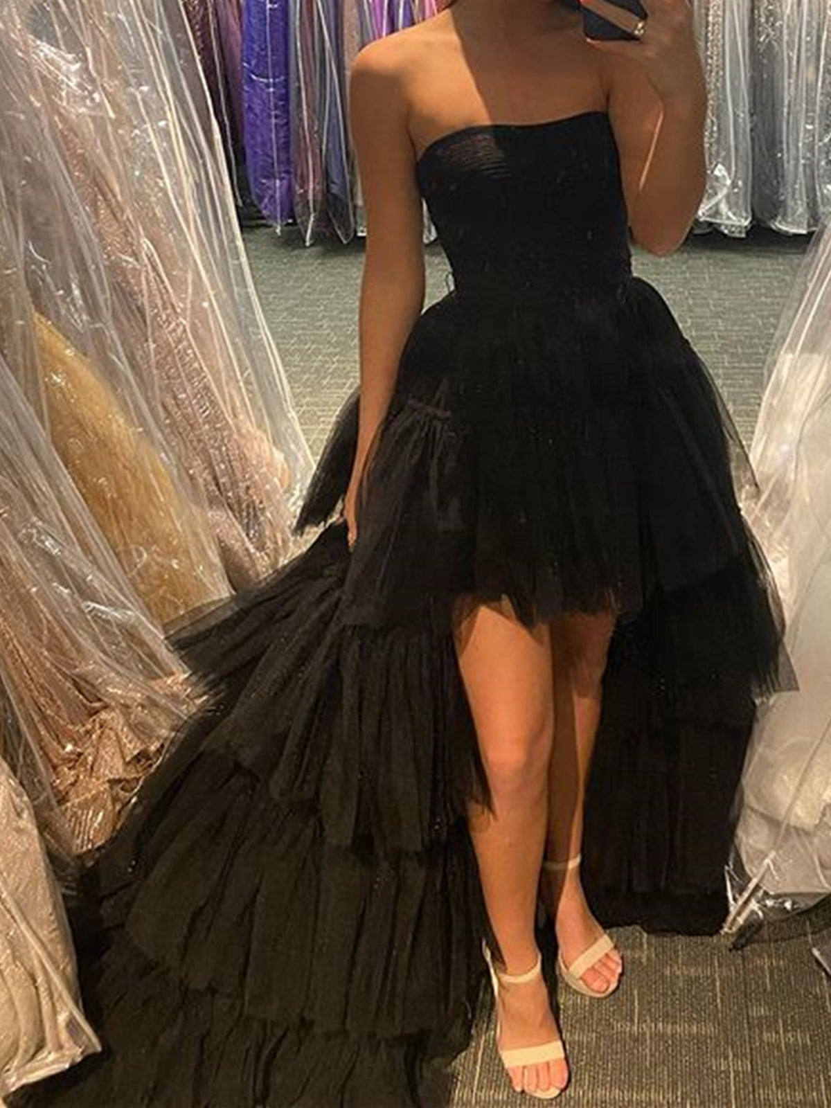 Black High Low Tulle Prom Dresses, Black High Low Formal Evening Dresses Black High Low Tulle Prom Dresses, Black High Low Formal Evening Dresses