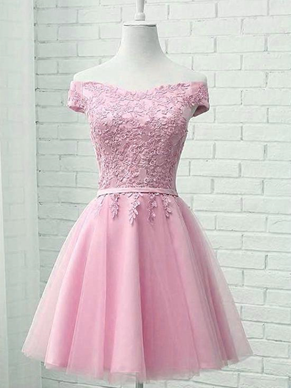 Cap Sleeves Short Pink Lace Prom Dresses, Short Pink Lace Formal Bridesmaid Dresses, US 6 / Custom Color / With Rush+$19.99 Cap Sleeves Short Pink Lace Prom Dresses, Short Pink Lace Formal Bridesmaid Dresses, US 6 / Custom Color / With Rush+$19.99