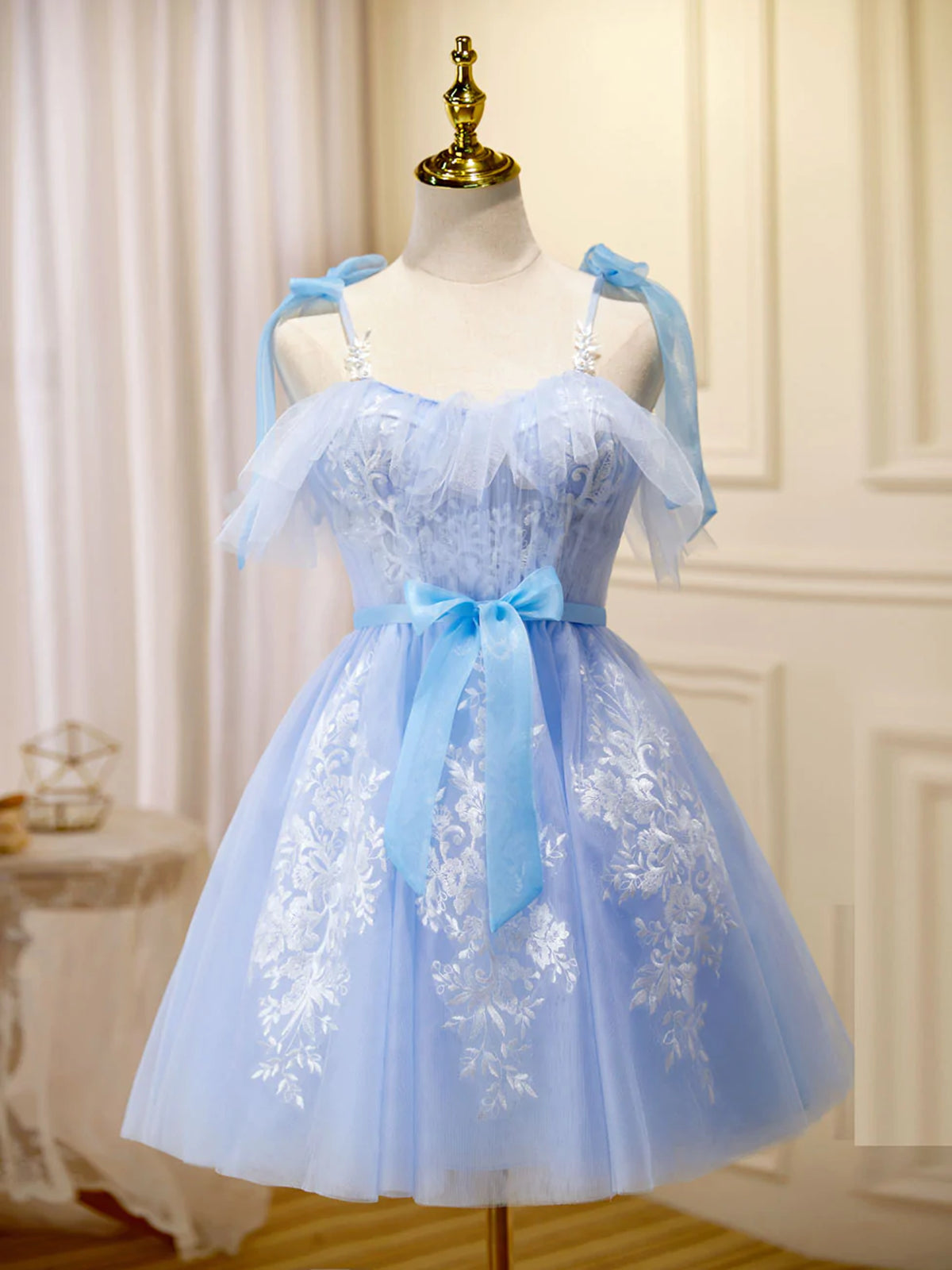 Cute Short Blue Lace Prom Dresses, Short Blue Lace Formal Graduation D - shegown Cute Short Blue Lace Prom Dresses, Short Blue Lace Formal Graduation D - shegown