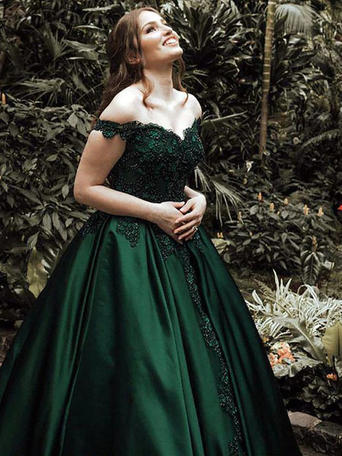 Dark Green Off the Shoulder Lace Prom Dress, Sweetheart Green Lace For -  shegown