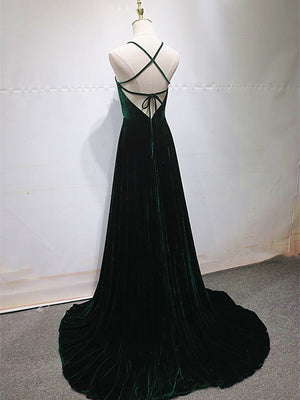 Dark Green Backless Long Prom Dresses, Dark Green Long Formal Evening Bridesmaid Dresses