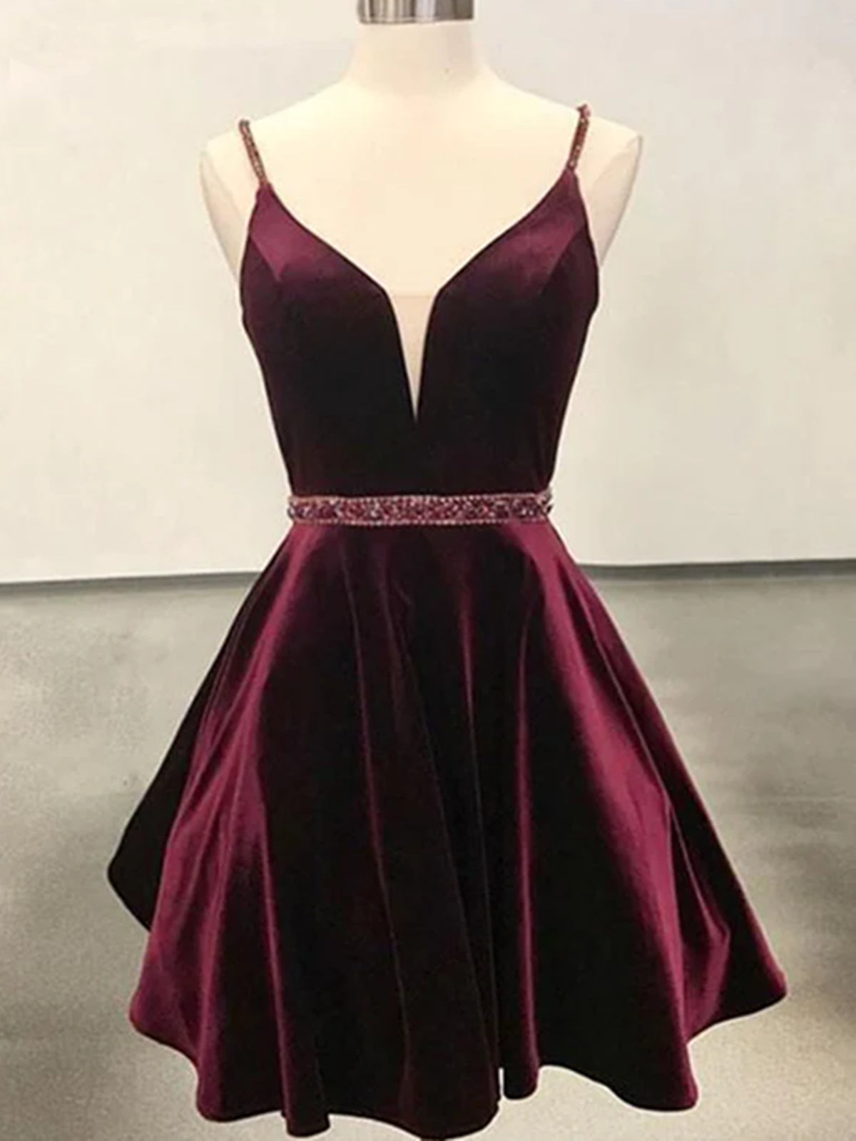 Deep V Neck Short Burgundy Prom Dresses, Deep V Neck Short Burgundy Fo