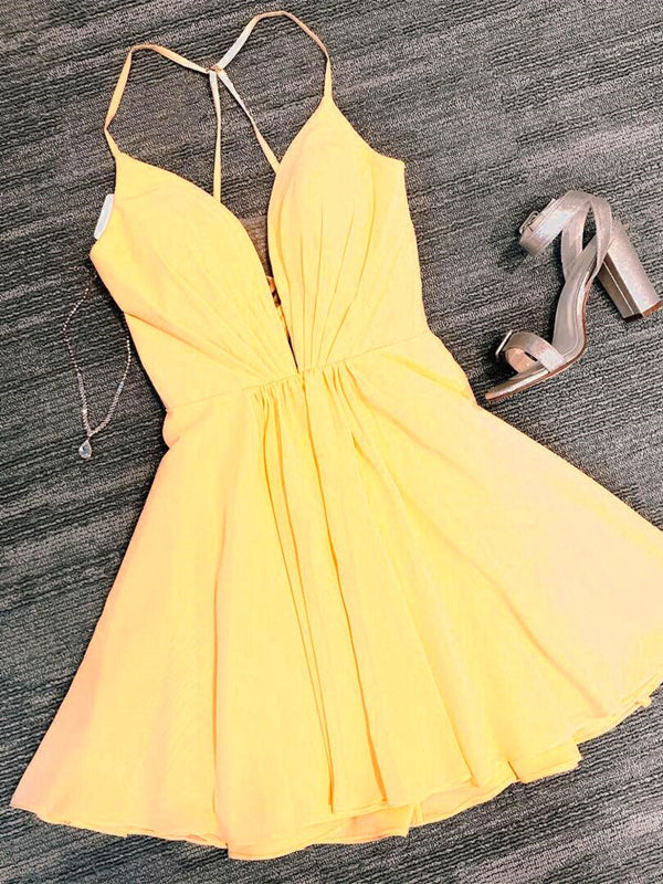 Deep V Neck Short Yellow Black Prom Dresses, Short Backless Formal Homecoming Dresses, US 10 / Black as Pics / No Rush Deep V Neck Short Yellow Black Prom Dresses, Short Backless Formal Homecoming Dresses, US 10 / Black as Pics / No Rush