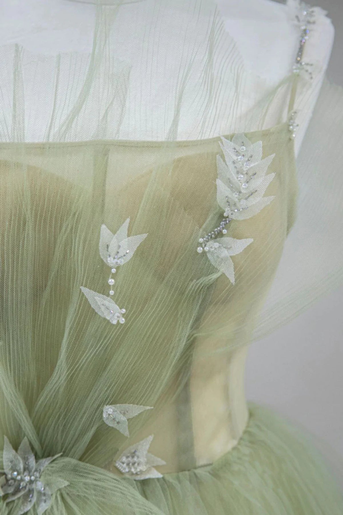Elegant A Line Open Back Green Tulle Long Prom Dresses, Green Formal G - shegown Elegant A Line Open Back Green Tulle Long Prom Dresses, Green Formal G - shegown