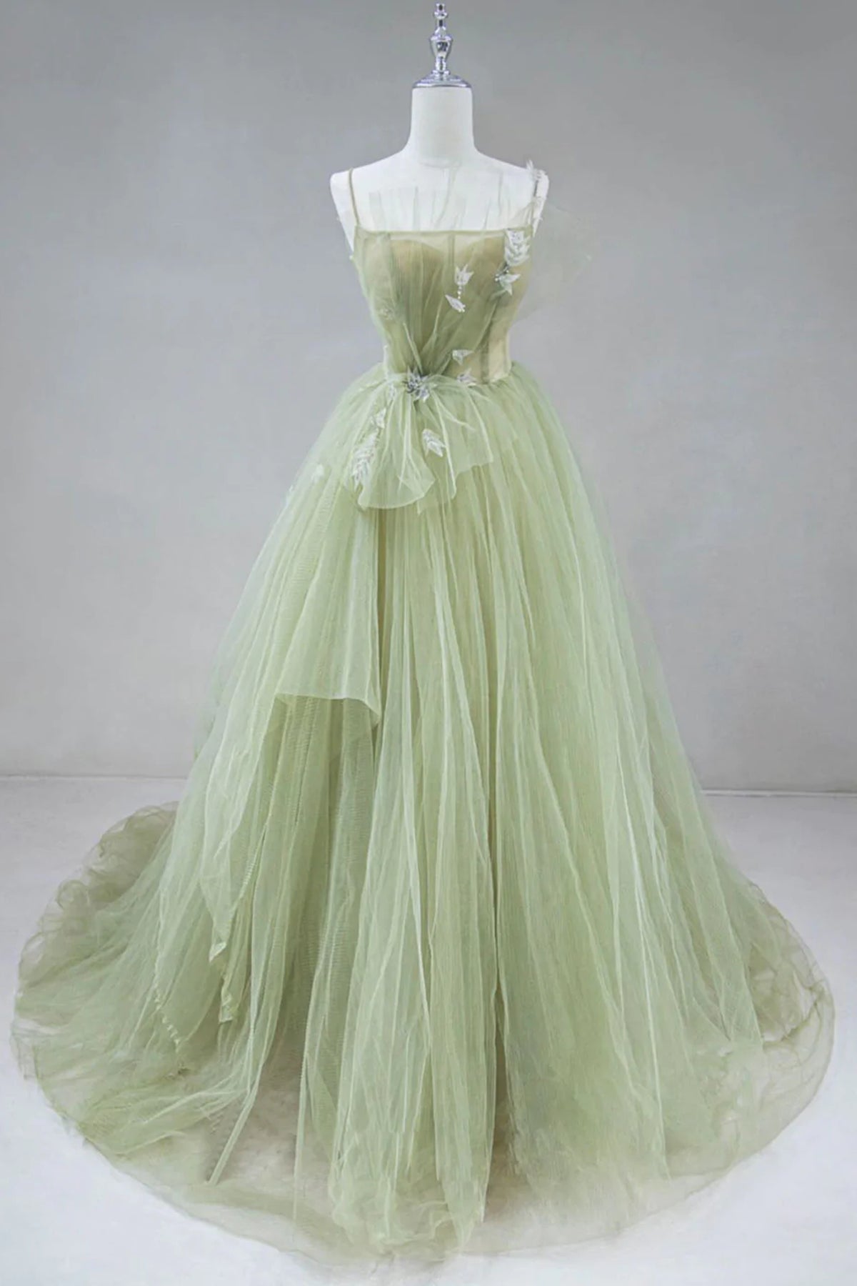 Elegant A Line Open Back Green Tulle Long Prom Dresses, Green Formal Graduation Evening Dresses, US 6 / Custom Color / With Rush+$19.99 Elegant A Line Open Back Green Tulle Long Prom Dresses, Green Formal Graduation Evening Dresses, US 6 / Custom Color / With Rush+$19.99