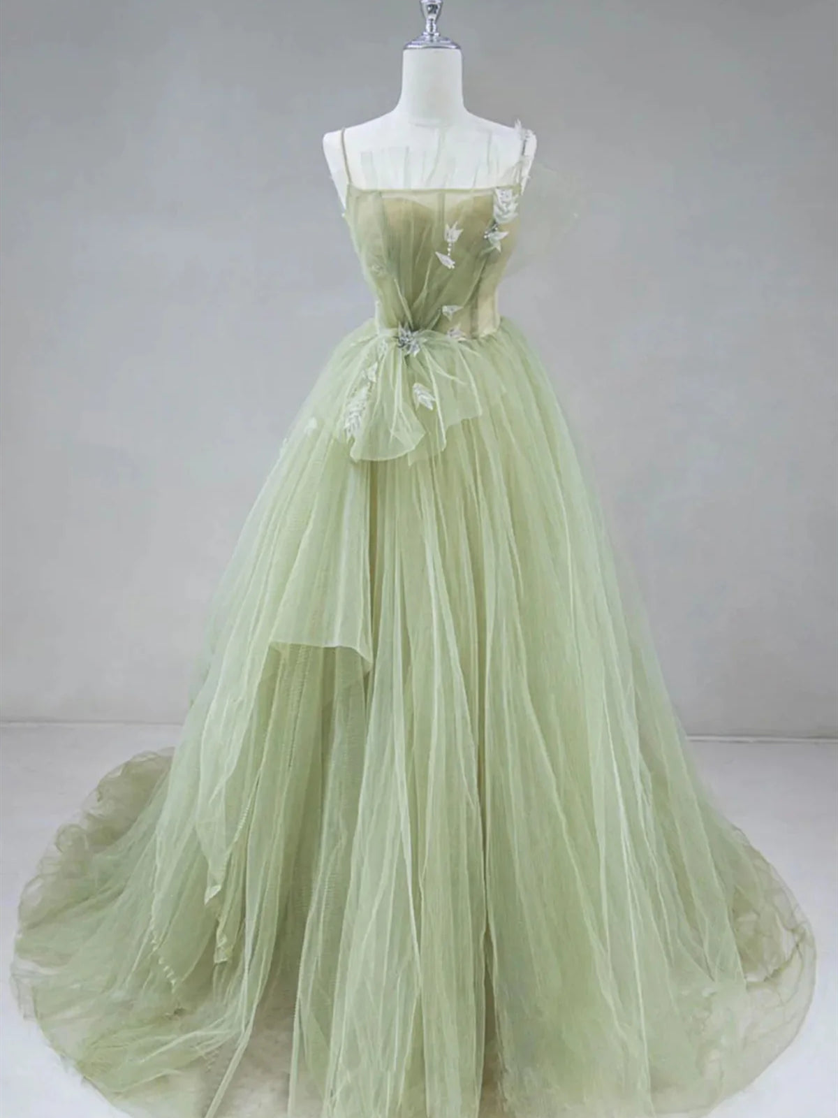Elegant A Line Open Back Green Tulle Long Prom Dresses, Green Formal Graduation Evening Dresses, US 6 / Custom Color / With Rush+$19.99 Elegant A Line Open Back Green Tulle Long Prom Dresses, Green Formal Graduation Evening Dresses, US 6 / Custom Color / With Rush+$19.99
