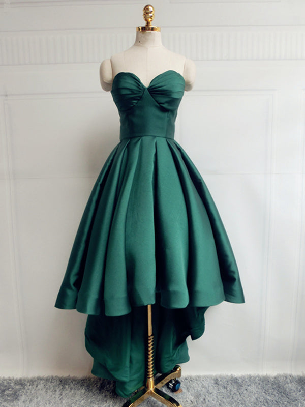 Emerald Green High Low Satin Prom Dresses, Emerald Green High Low Formal Graduation Dresses, US 4 / Custom Color / With Rush+$19.99