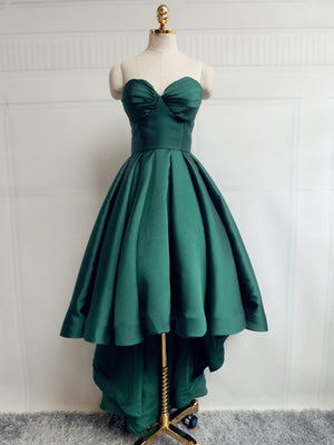 Emerald Green High Low Satin Prom Dresses, Emerald Green High Low Formal Graduation Dresses