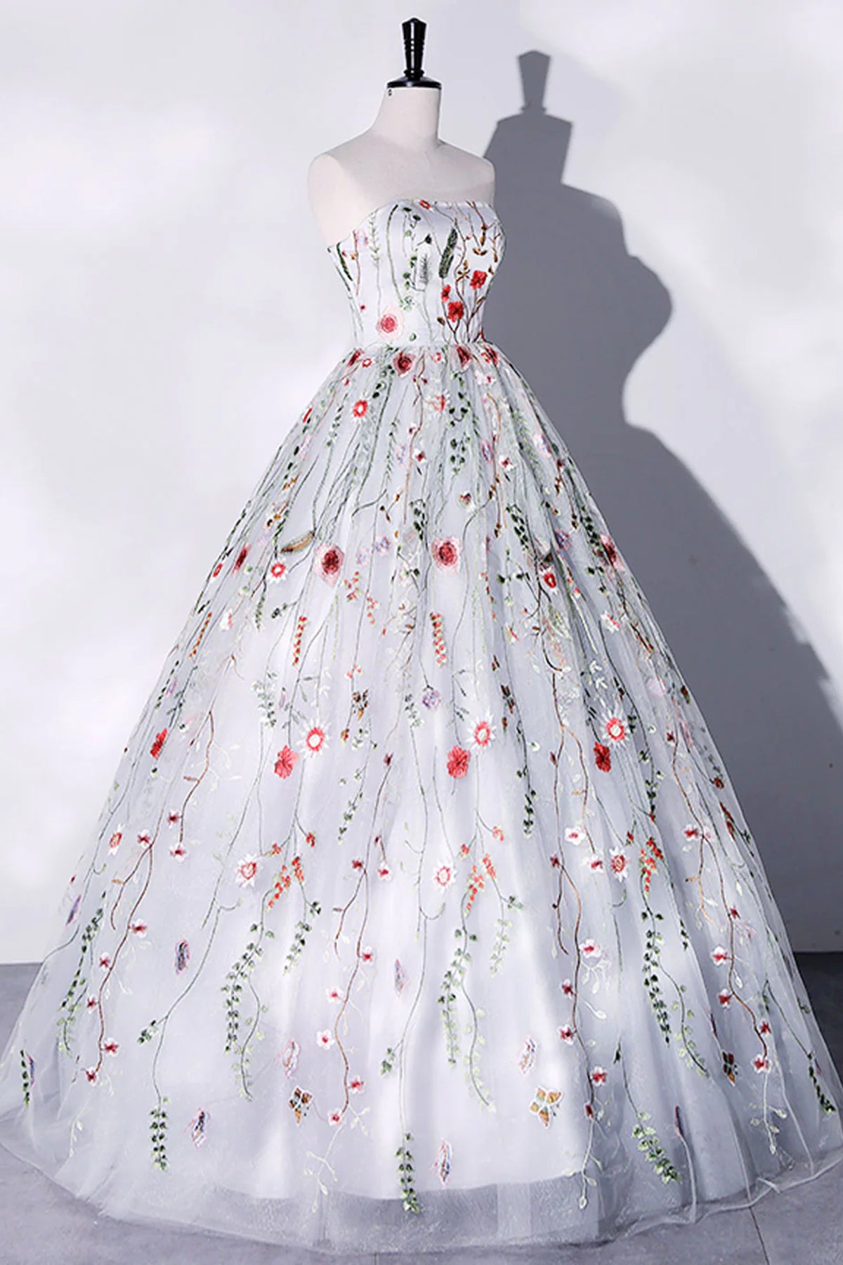 Gorgeous Strapless White Long Lace Prom Dresses, Ivory Floral Long For - shegown Gorgeous Strapless White Long Lace Prom Dresses, Ivory Floral Long For - shegown