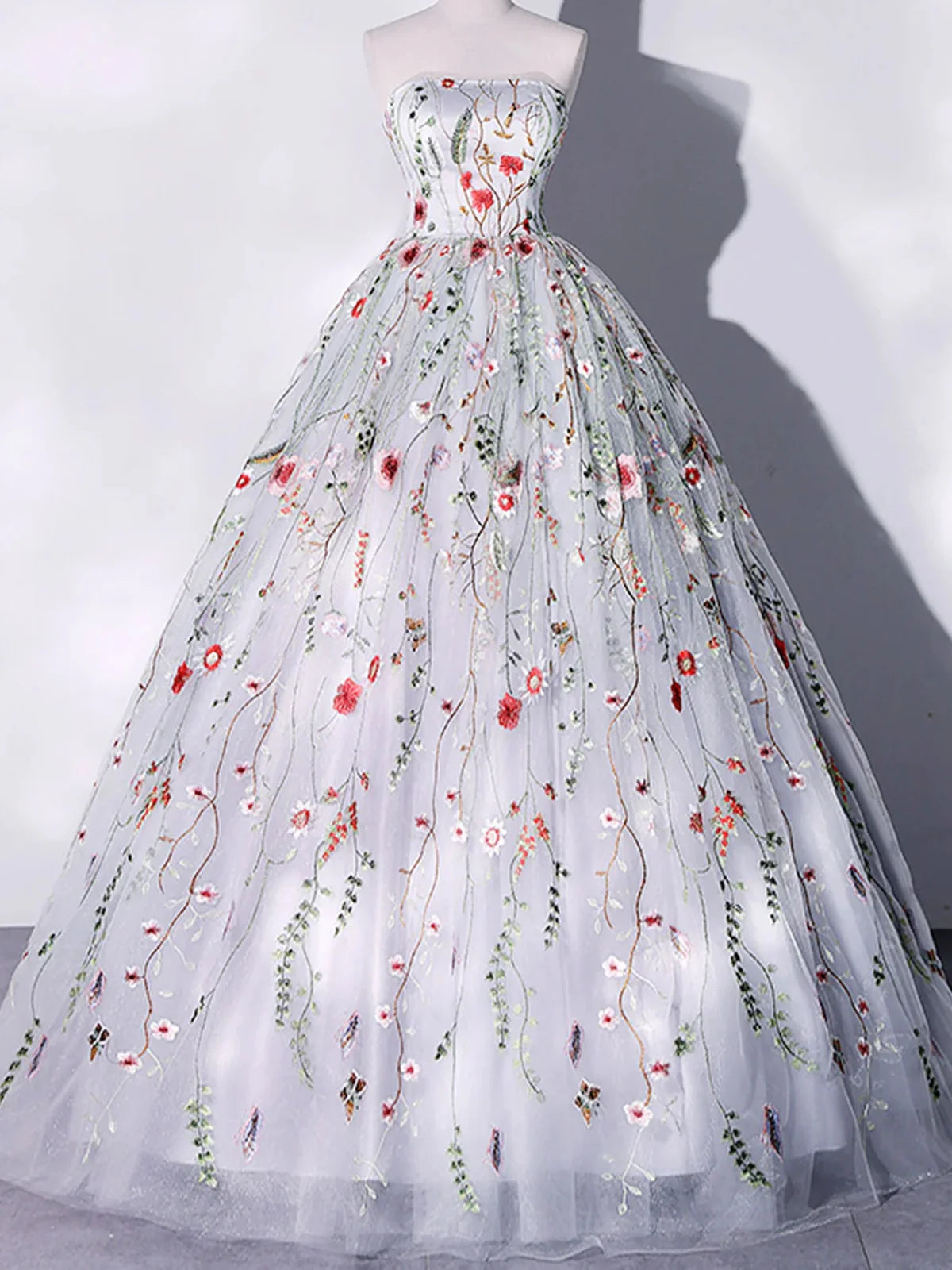Gorgeous Strapless White Long Lace Prom Dresses, Ivory Floral Long For - shegown Gorgeous Strapless White Long Lace Prom Dresses, Ivory Floral Long For - shegown