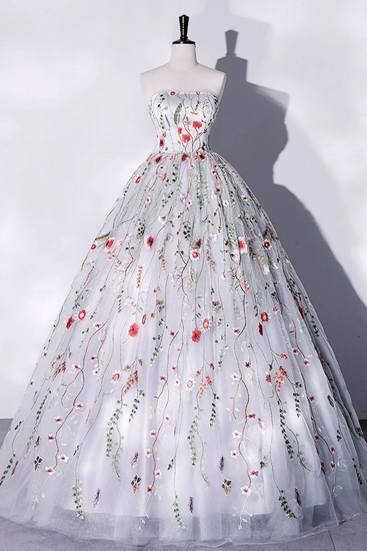 Gorgeous Strapless White Long Lace Prom Dresses, Ivory Floral Long For - shegown Gorgeous Strapless White Long Lace Prom Dresses, Ivory Floral Long For - shegown