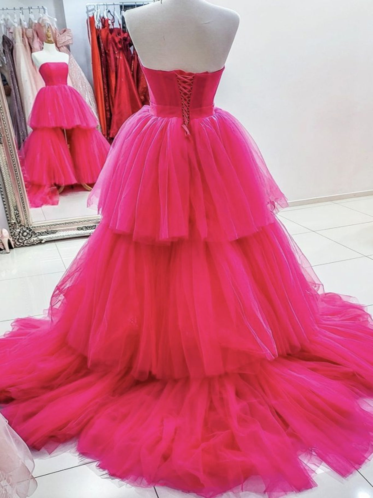 Hot Pink High Low Prom Dresses, Hot Pink High Low Formal Evening Dress Hot Pink High Low Prom Dresses, Hot Pink High Low Formal Evening Dress