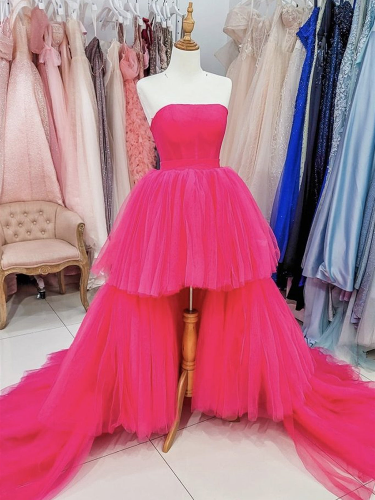 Hot Pink High Low Prom Dresses, Hot Pink High Low Formal Evening Dresses Hot Pink High Low Prom Dresses, Hot Pink High Low Formal Evening Dresses