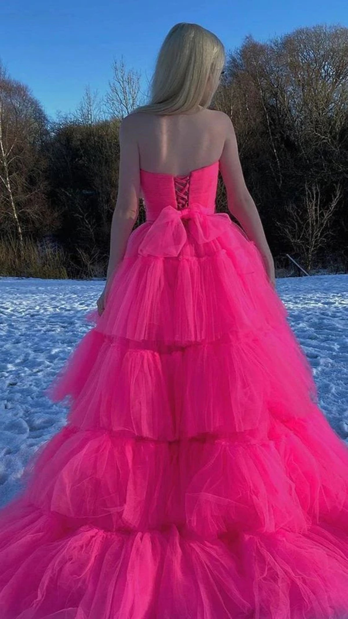 Strapless Short Hot Pink Satin Prom Dresses, Short Hot Pink Graduation -  shegown