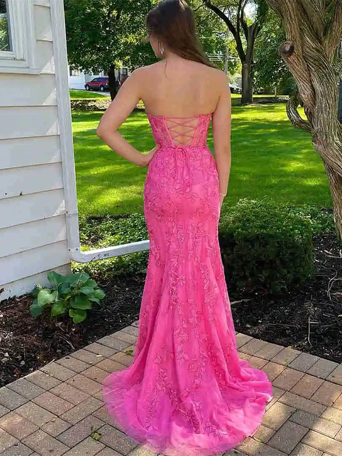 Hot Pink Mermaid Lace Prom Dresses, Pink Mermaid Lace Formal Graduation Dresses, US 8 / Custom Color / No Rush Hot Pink Mermaid Lace Prom Dresses, Pink Mermaid Lace Formal Graduation Dresses, US 8 / Custom Color / No Rush