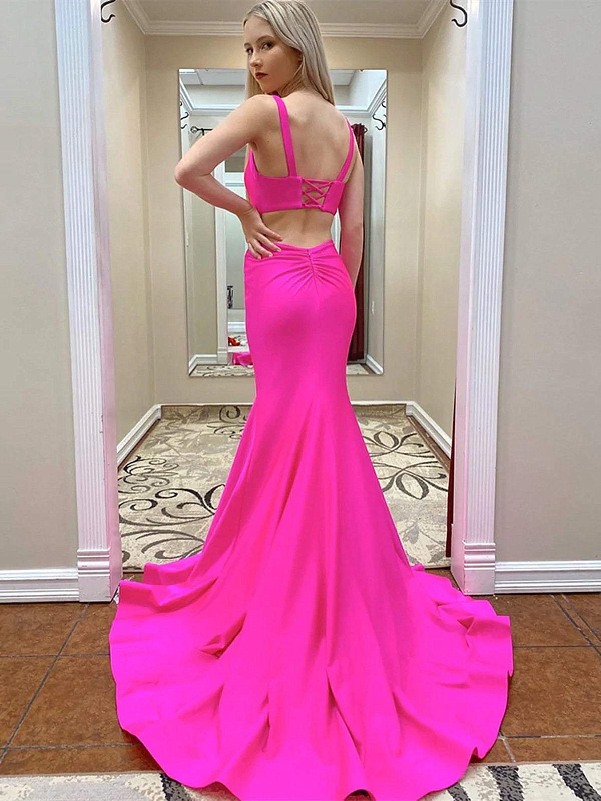 Hot Pink Mermaid Long Prom Dresses, Hot Pink Mermaid Long Formal Gradu - shegown Hot Pink Mermaid Long Prom Dresses, Hot Pink Mermaid Long Formal Gradu - shegown
