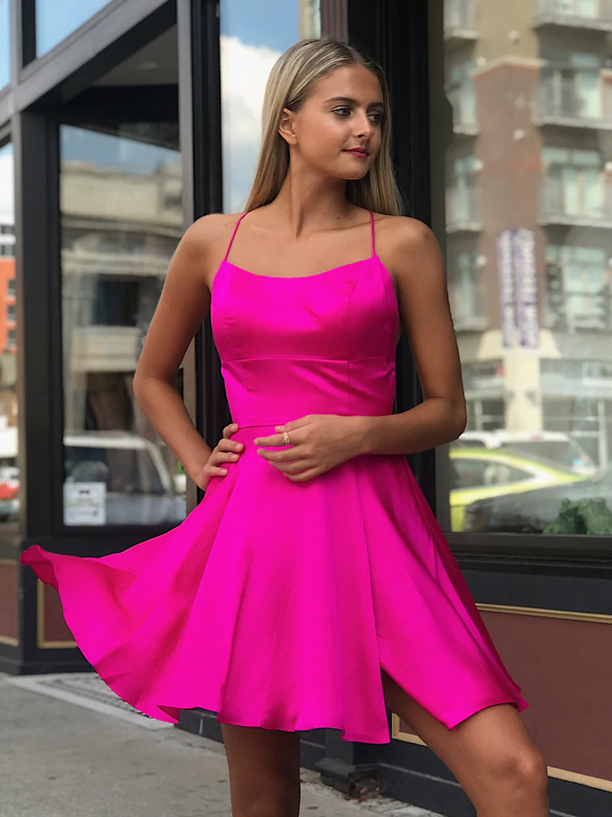 Hot Pink Short Prom Dresses, Short Hot Pink Formal Graduation Dresses - shegown Hot Pink Short Prom Dresses, Short Hot Pink Formal Graduation Dresses - shegown