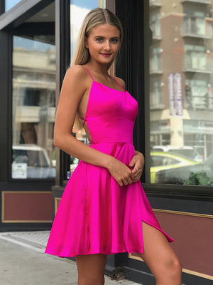 Hot Pink Short Prom Dresses, Short Hot Pink Formal Graduation Dresses