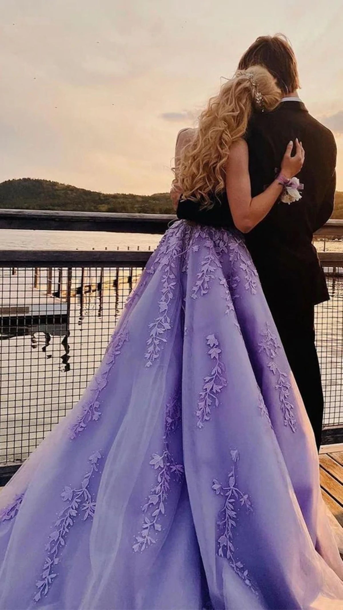 Lavender Applique Tulle Long Prom Dresses, Purple Lace Graduation Dres - shegown Lavender Applique Tulle Long Prom Dresses, Purple Lace Graduation Dres - shegown