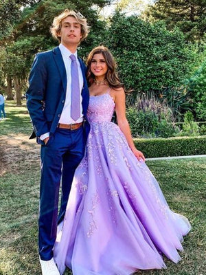 Lavender Applique Tulle Long Prom Dresses, Purple Lace Graduation Dresses Formal Gown, US 2 / Custom Color / With Rush+$19.99 Lavender Applique Tulle Long Prom Dresses, Purple Lace Graduation Dresses Formal Gown, US 2 / Custom Color / With Rush+$19.99