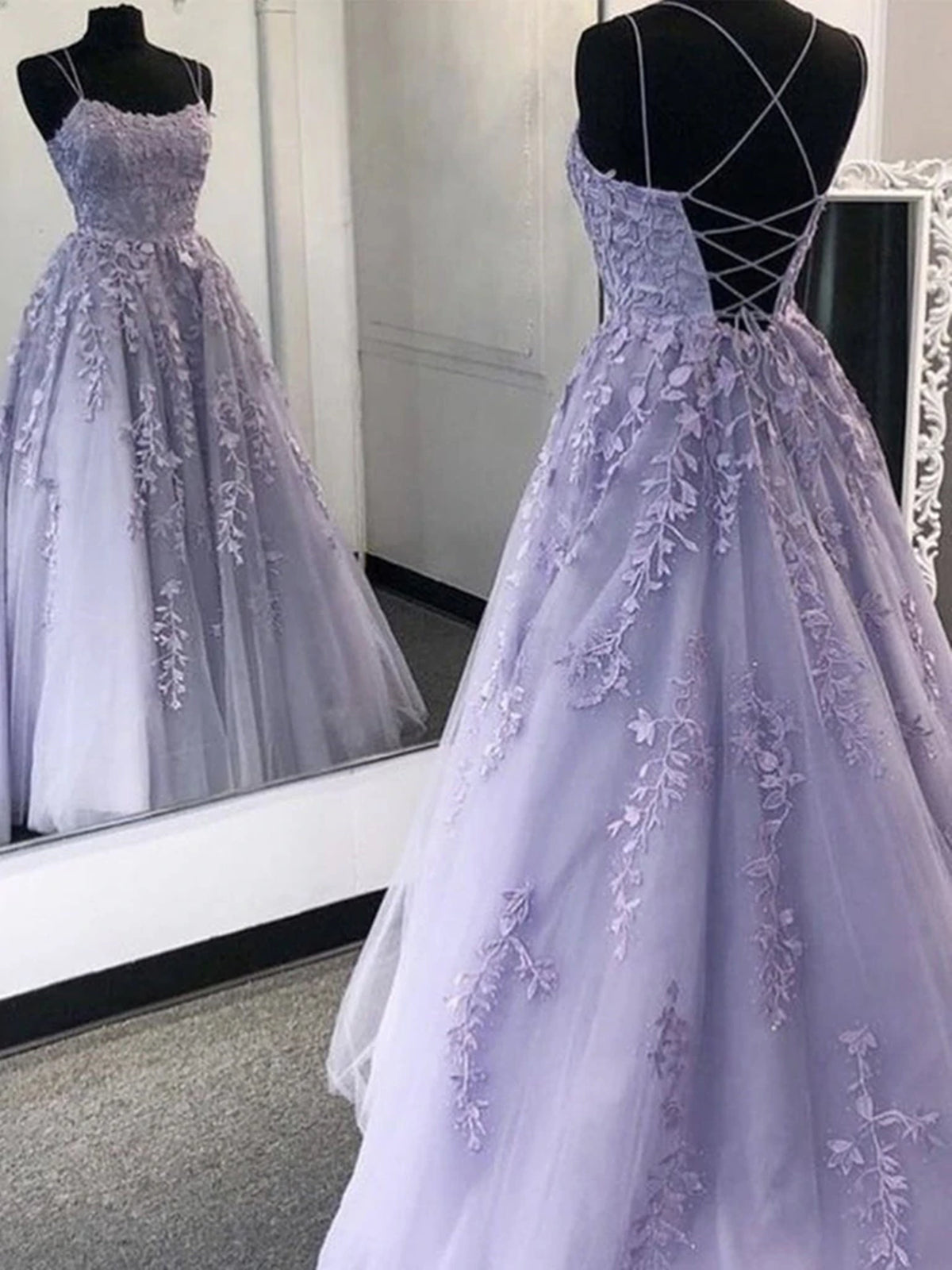 Lavender Applique Tulle Long Prom Dresses, Purple Lace Graduation Dresses Formal Gown, US 2 / Custom Color / With Rush+$19.99 Lavender Applique Tulle Long Prom Dresses, Purple Lace Graduation Dresses Formal Gown, US 2 / Custom Color / With Rush+$19.99