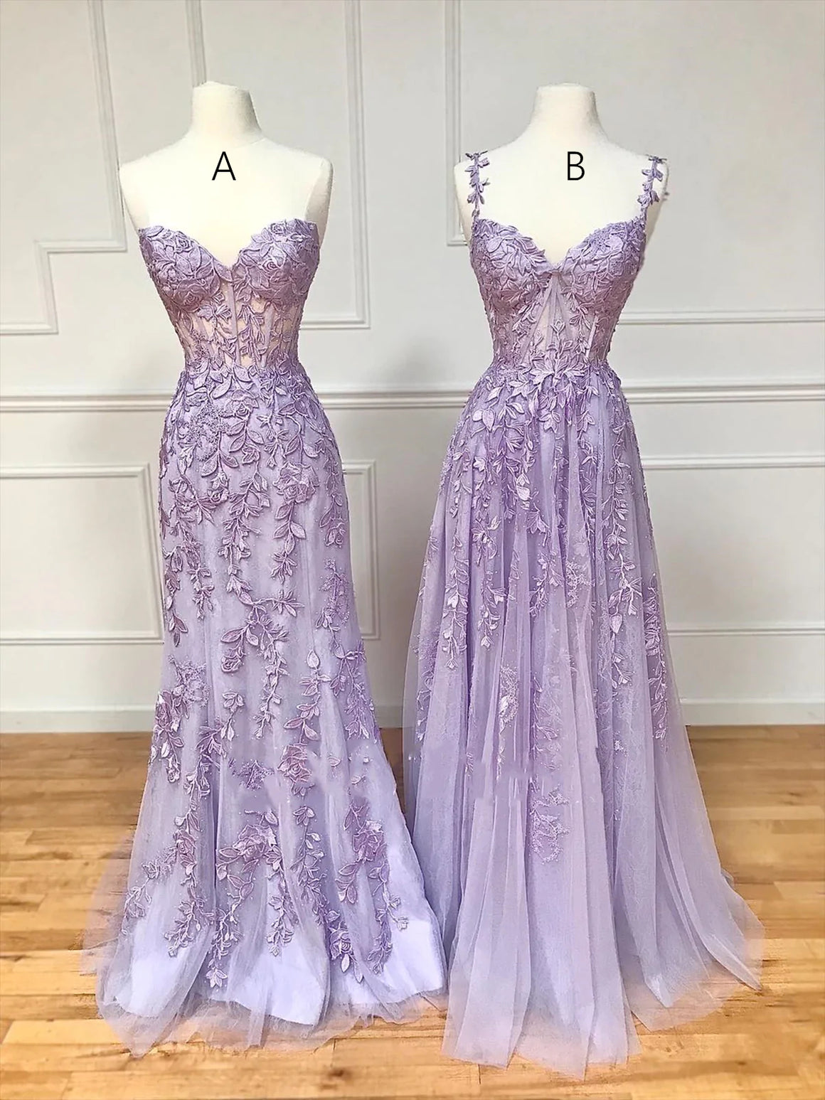 Long Purple Lace Prom Dresses, Long Purple Lace Formal Homecoming Dresses