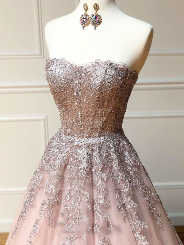 Long Lace Prom Dresses with Corset Back, Long Lace Formal Evening Graduation Dresses, US 8 / Pink as Pics / No Rush