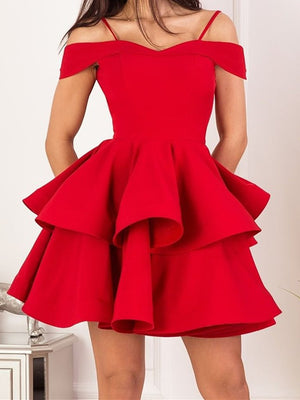 Off Shoulder Layered Navy Blue Red Short Prom Dresses, Off the Shoulder Navy Blue Red Homecoming Formal Evening Dresses