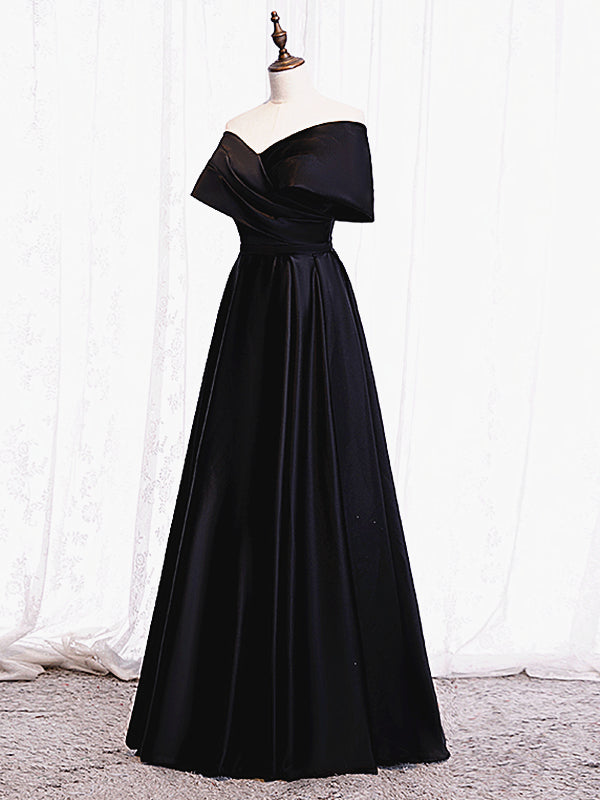 Off the Shoulder Black Long Prom Dresses, Black Off Shoulder Formal Ev