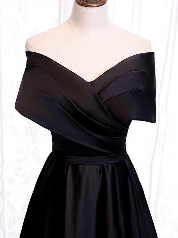 Off the Shoulder Black Long Prom Dresses with Corset Back, Black Off the Shoulder Formal Evening Dresses