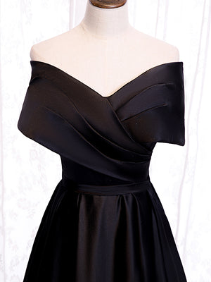 Off the Shoulder Black Long Prom Dresses with Corset Back, Black Off the Shoulder Formal Evening Dresses