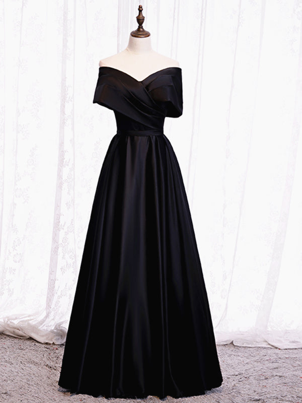 Off the Shoulder Black Long Prom Dresses, Black Off Shoulder Formal Ev