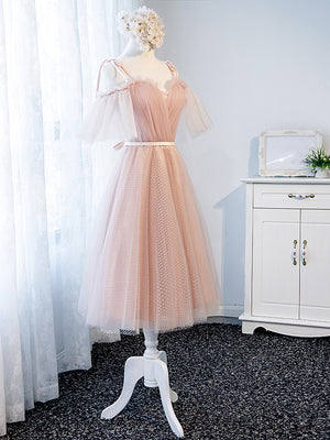 Off the Shoulder Short Pink Prom Dress with Corset Back, Short Pink Formal Graduation Bridesmaid Dresses