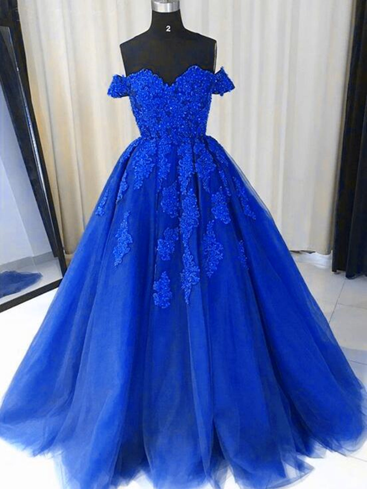 Off the Shouler Royal Blue Lace Prom Dresses, Off Shoulder Blue Lace Formal Evening Dresses, US 8 / Custom Color / With Rush+$19.99 Off the Shouler Royal Blue Lace Prom Dresses, Off Shoulder Blue Lace Formal Evening Dresses, US 8 / Custom Color / With Rush+$19.99