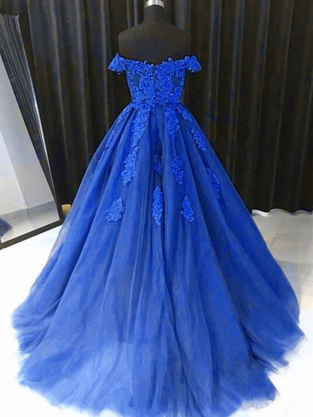 Off the Shouler Royal Blue Lace Prom Dresses, Off Shoulder Blue Lace Formal Evening Dresses, US 8 / Custom Color / With Rush+$19.99 Off the Shouler Royal Blue Lace Prom Dresses, Off Shoulder Blue Lace Formal Evening Dresses, US 8 / Custom Color / With Rush+$19.99