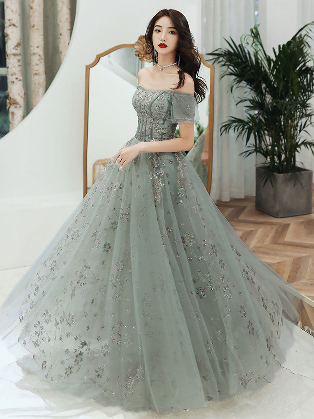 Off the Shoulder Beaded Prom Dresses, Beaded Off Shoulder Formal Gradu - shegown Off the Shoulder Beaded Prom Dresses, Beaded Off Shoulder Formal Gradu - shegown