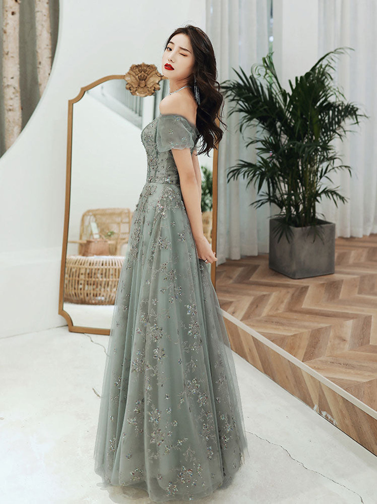 Off the Shoulder Beaded Prom Dresses, Beaded Off Shoulder Formal Gradu - shegown Off the Shoulder Beaded Prom Dresses, Beaded Off Shoulder Formal Gradu - shegown