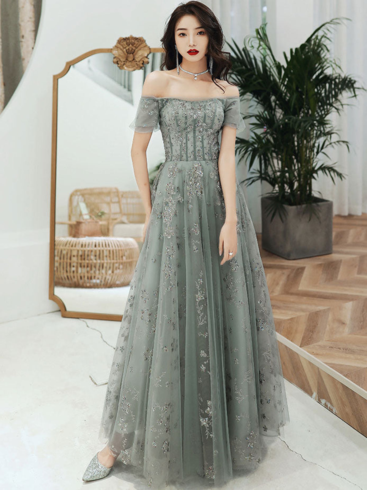 Off the Shoulder Beaded Prom Dresses, Beaded Off Shoulder Formal Gradu - shegown Off the Shoulder Beaded Prom Dresses, Beaded Off Shoulder Formal Gradu - shegown
