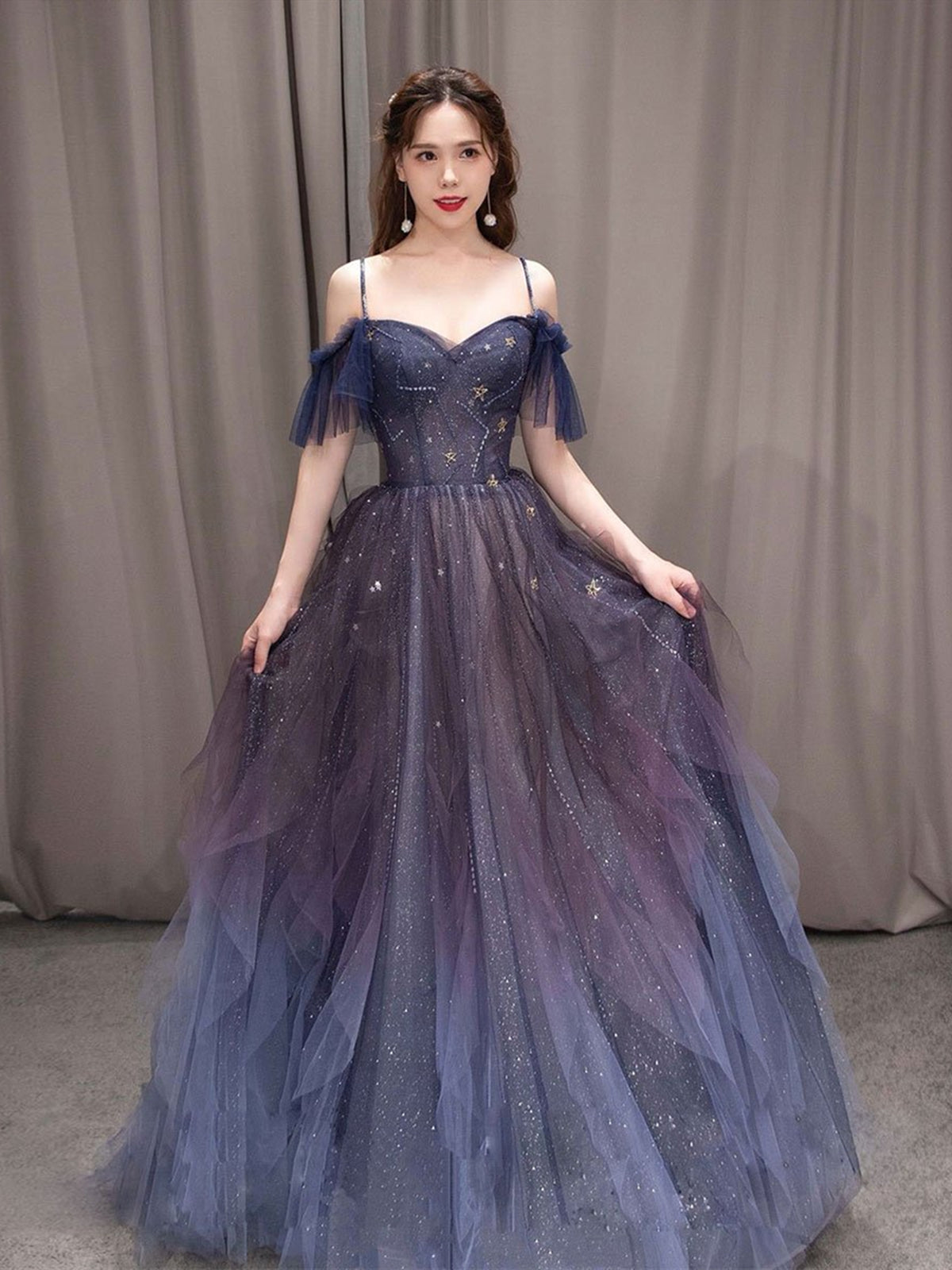 Off the Shoulder Blue Purple Ombre Tulle Prom Dresses, Blue Purple Ombre Formal Graduation Dresses Off the Shoulder Blue Purple Ombre Tulle Prom Dresses, Blue Purple Ombre Formal Graduation Dresses