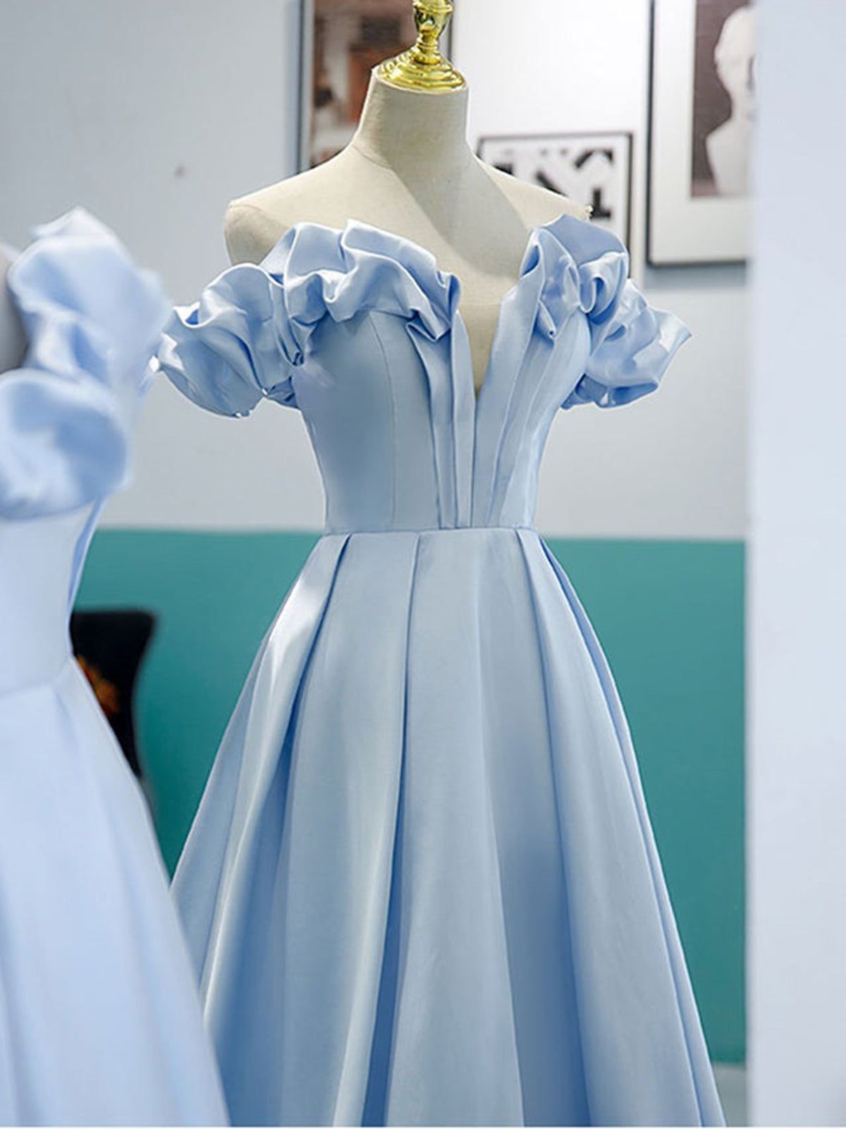 Off the Shoulder Blue Satin Prom Dresses, Sky Blue Off Shoulder Satin Long Formal Graduation Dresses, US 12 / Custom Color / No Rush Off the Shoulder Blue Satin Prom Dresses, Sky Blue Off Shoulder Satin Long Formal Graduation Dresses, US 12 / Custom Color / No Rush