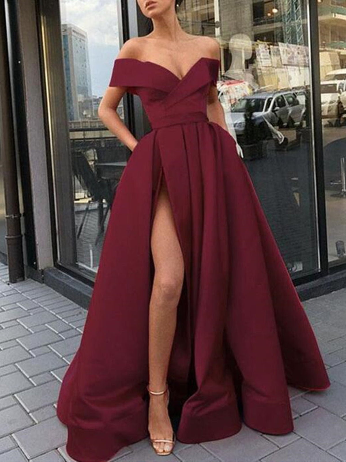 Red Satin Off Shoulder Black Long Party Gown With Ruched Sequin Slit And  Long Sleeves For Women Perfect For Formal Prom, Weddings, And Festivals  From Donnaweddingdress26, $105.18 | DHgate.Com