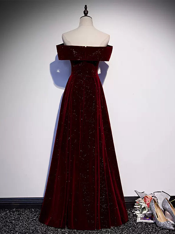 Half Sleeve V Neck Burgundy Velvet Long Prom Dresses, V Neck Burgundy Formal Dresses, Burgundy Velvet Evening Dresses EP1674 main image 1