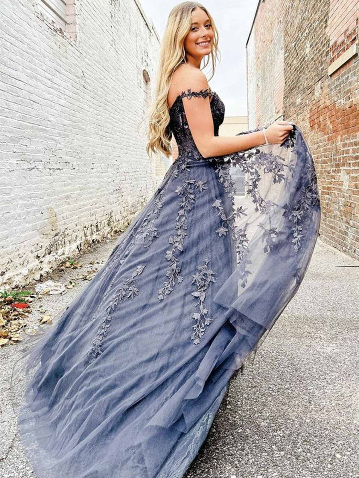 Off the Shoulder Dark Gray Lace Prom Dresses, Off Shoulder Dark Gray Lace Formal Evening Dresses, US 10 / Custom Color / With Rush+$19.99 Off the Shoulder Dark Gray Lace Prom Dresses, Off Shoulder Dark Gray Lace Formal Evening Dresses, US 10 / Custom Color / With Rush+$19.99