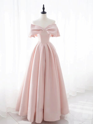 Off the Shoulder Light Pink Long Prom Dresses, Light Pink Long Formal Graduation Dresses