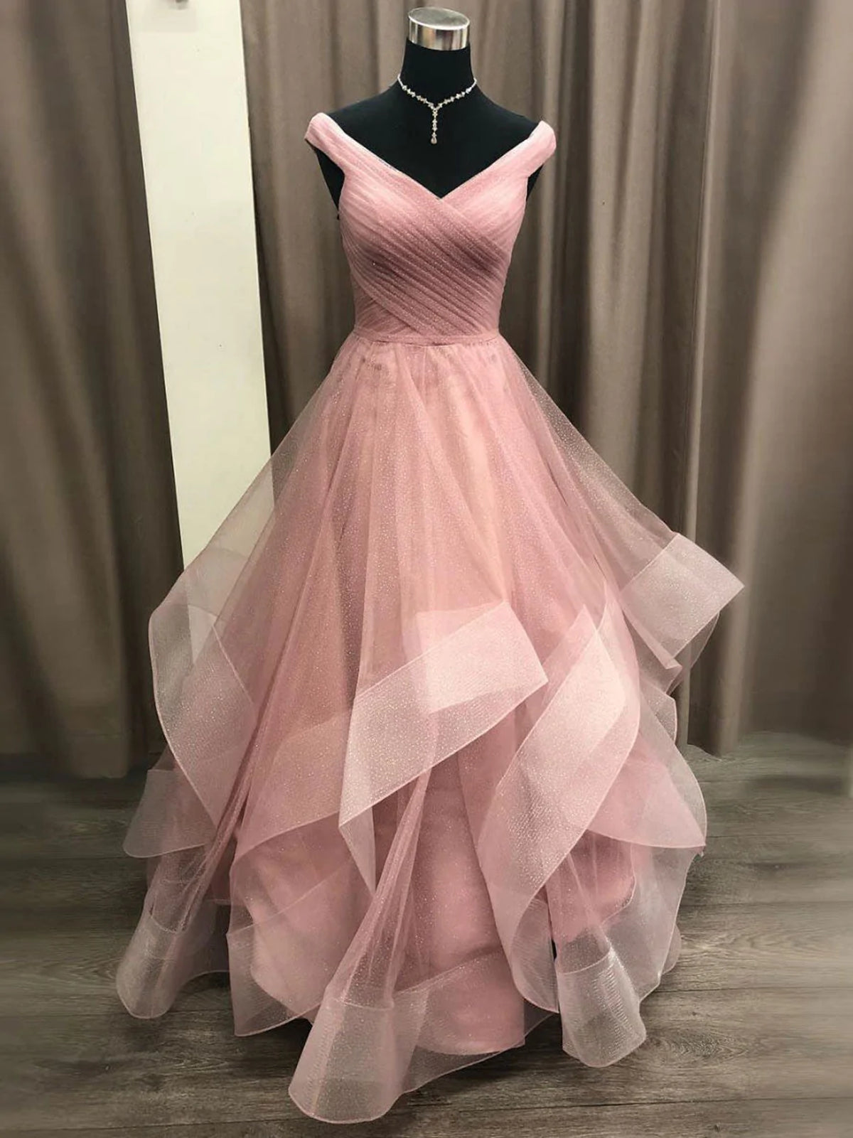 Off the Shoulder Light Pink Prom Dresses, Off Shoulder Light Pink Form - shegown Off the Shoulder Light Pink Prom Dresses, Off Shoulder Light Pink Form - shegown