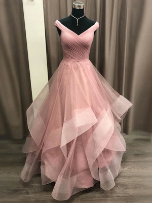 Off the Shoulder Light Pink Prom Dresses, Off Shoulder Light Pink Formal Evening Dresses