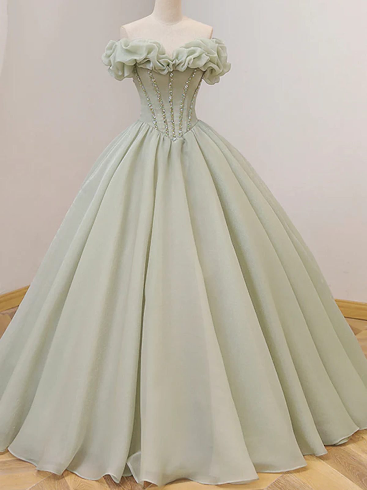 Off the Shoulder Light Sage Long Prom Dresses, Off Shoulder Long Sage - shegown Off the Shoulder Light Sage Long Prom Dresses, Off Shoulder Long Sage - shegown