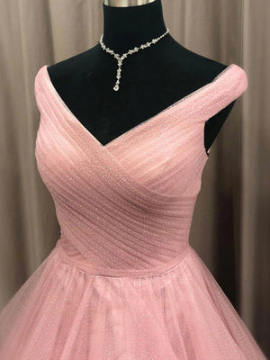 Off the Shoulder Pink Prom Gown, Pink Off Shoulder Long Formal Graduation Dresses